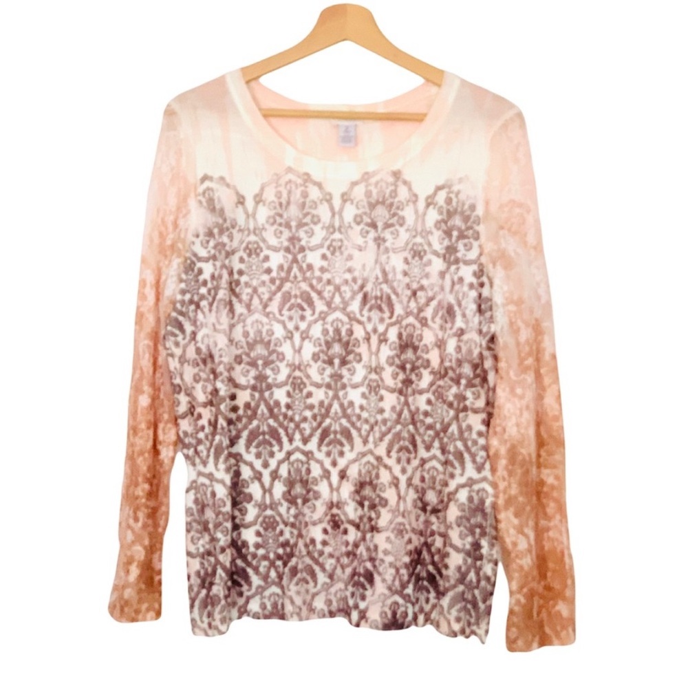 Chico’s Casual Top Long Sleeve Lightweight Lace Sleeve Large Pink Classic Mature